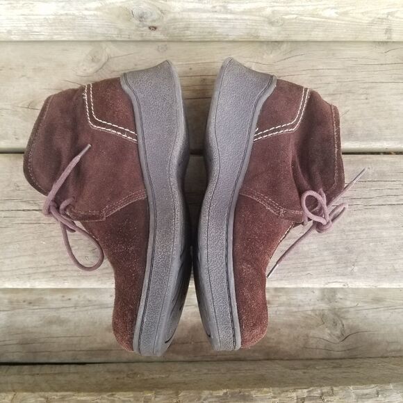 Vintage 90s y2k Lower East Side Brown Suede Leather Chunky Platform Ankle Boots - Picture 3 of 9